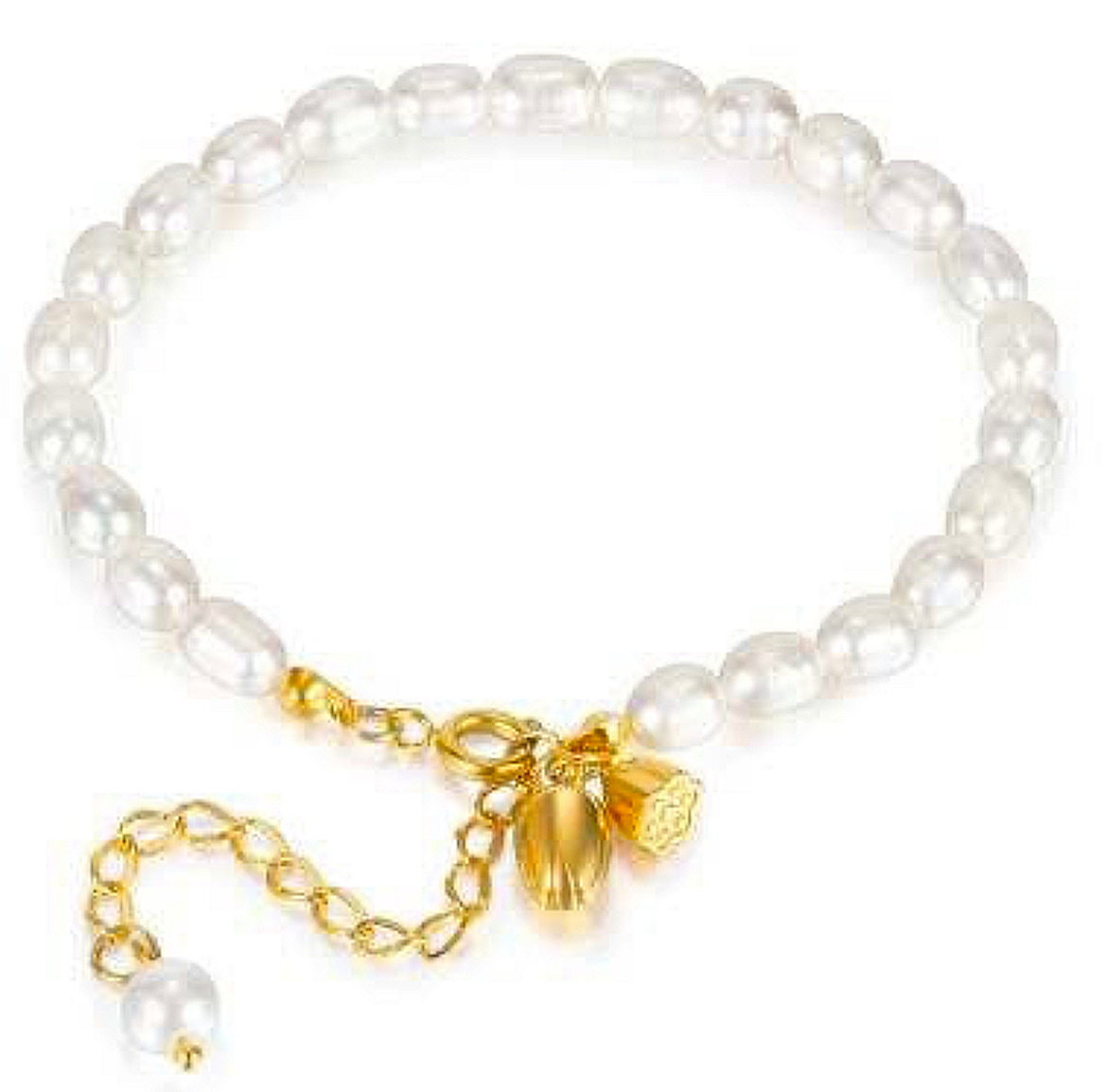 Stahlarmband mit 18K Vergoldung + Süßwasserperlen 16+4 cm