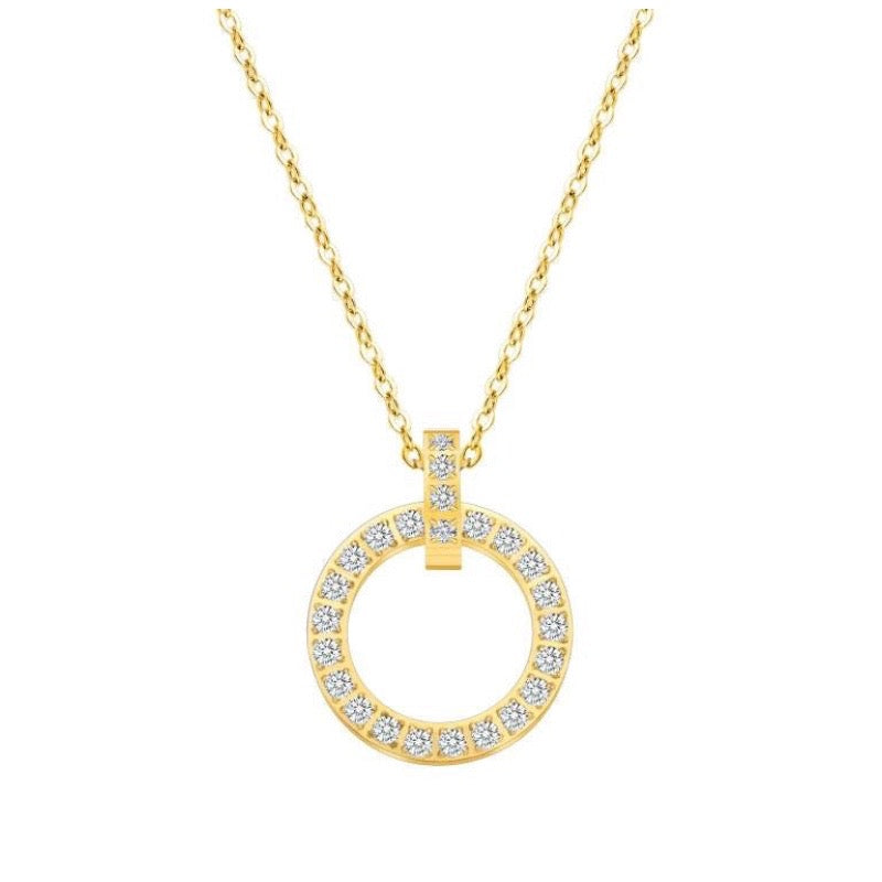 Stahlhalsband mit 18K Vergoldung mit CZ 42+5 cm