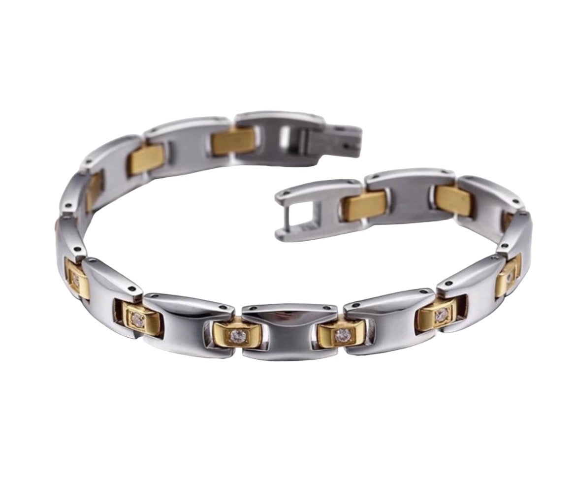 Stahlarmband mit 18K Vergoldung + CZ (15-19 cm)