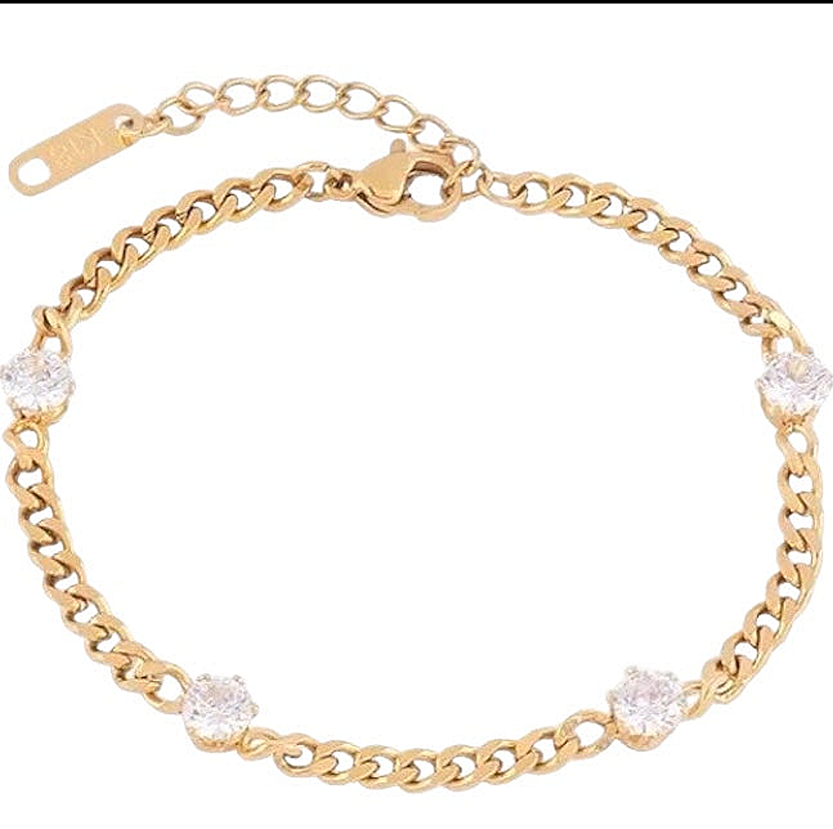 Stahlarmband mit 18K Vergoldung + CZ 3MM 16+4 cm