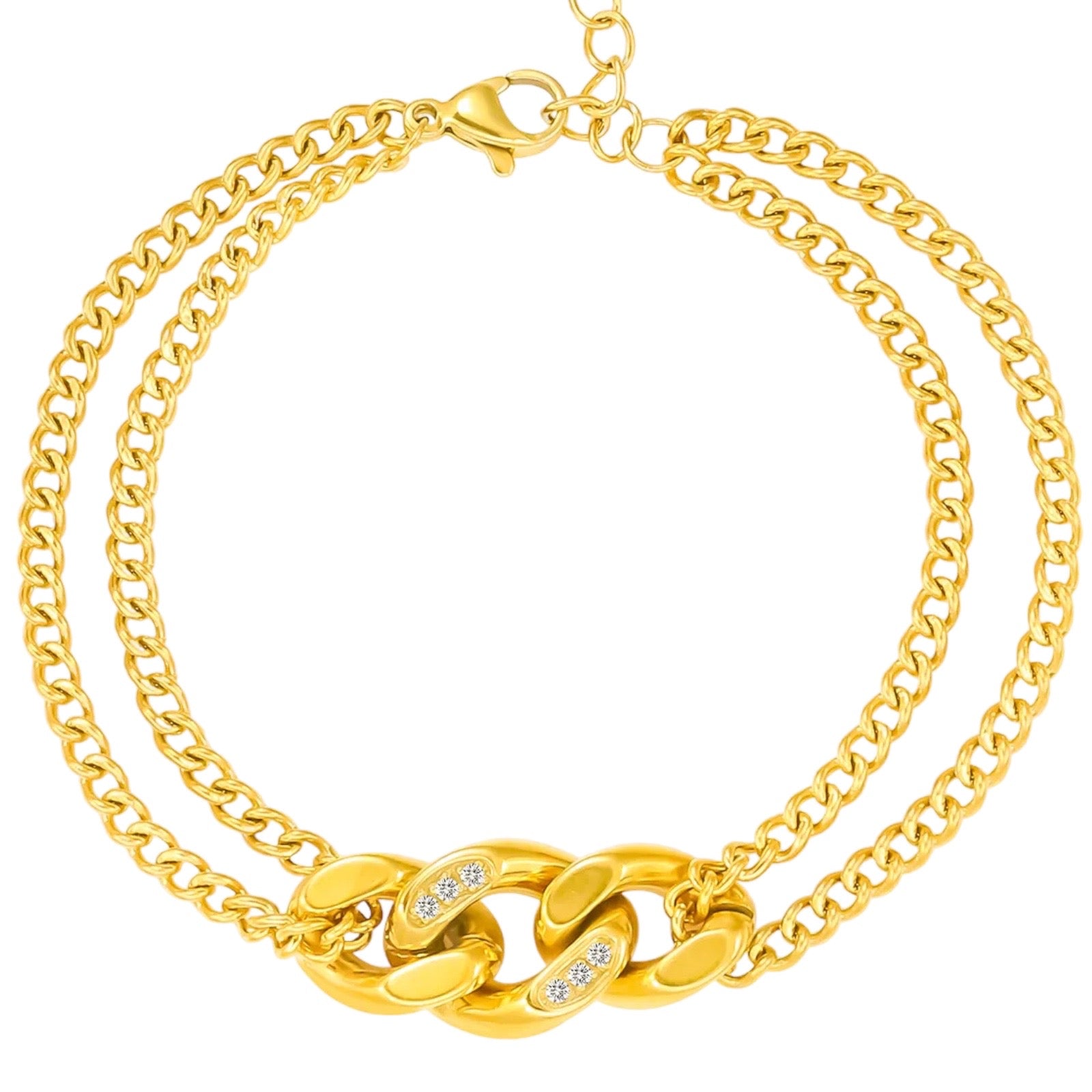 Stahlarmband mit 18K Vergoldung + CZ 15+4 cm