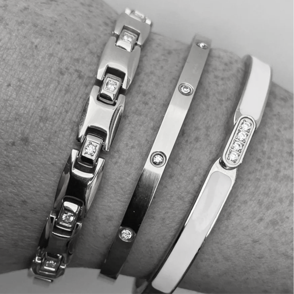 Stahlarmband mit 18K Vergoldung + CZ (15-19 cm)