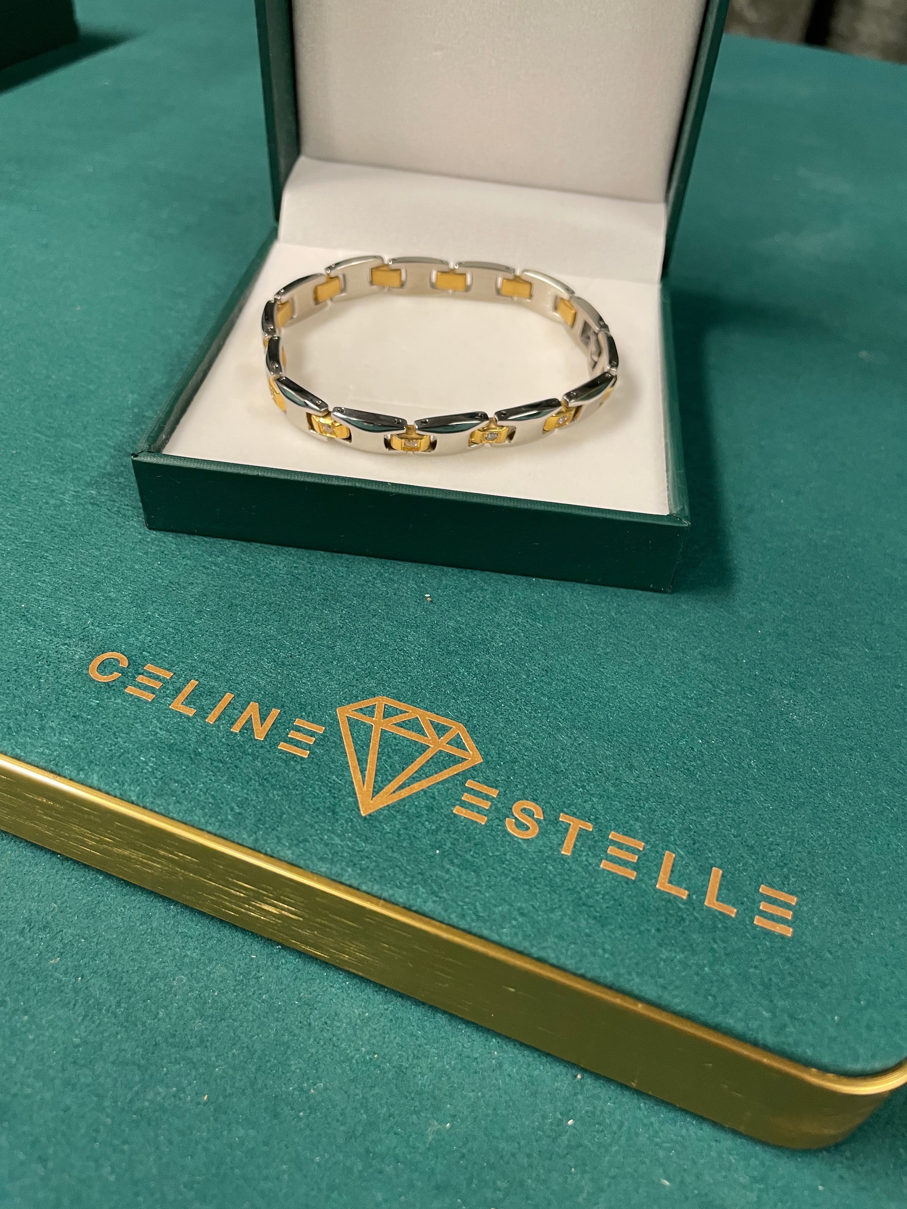 Stahlarmband mit 18K Vergoldung + CZ (15-19 cm)