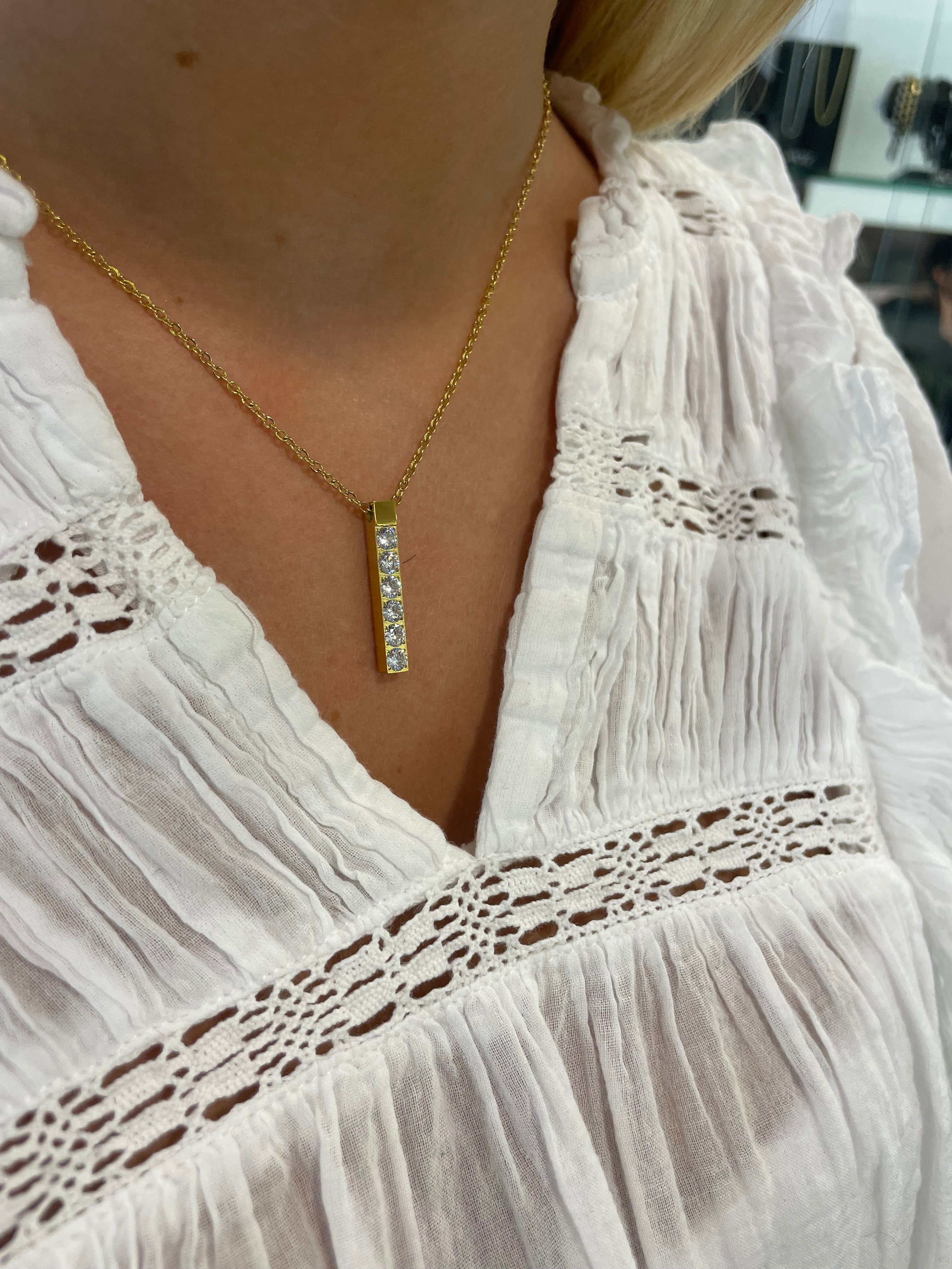 Stahlhalsband mit 18K Vergoldung + CZ 42+5 cm