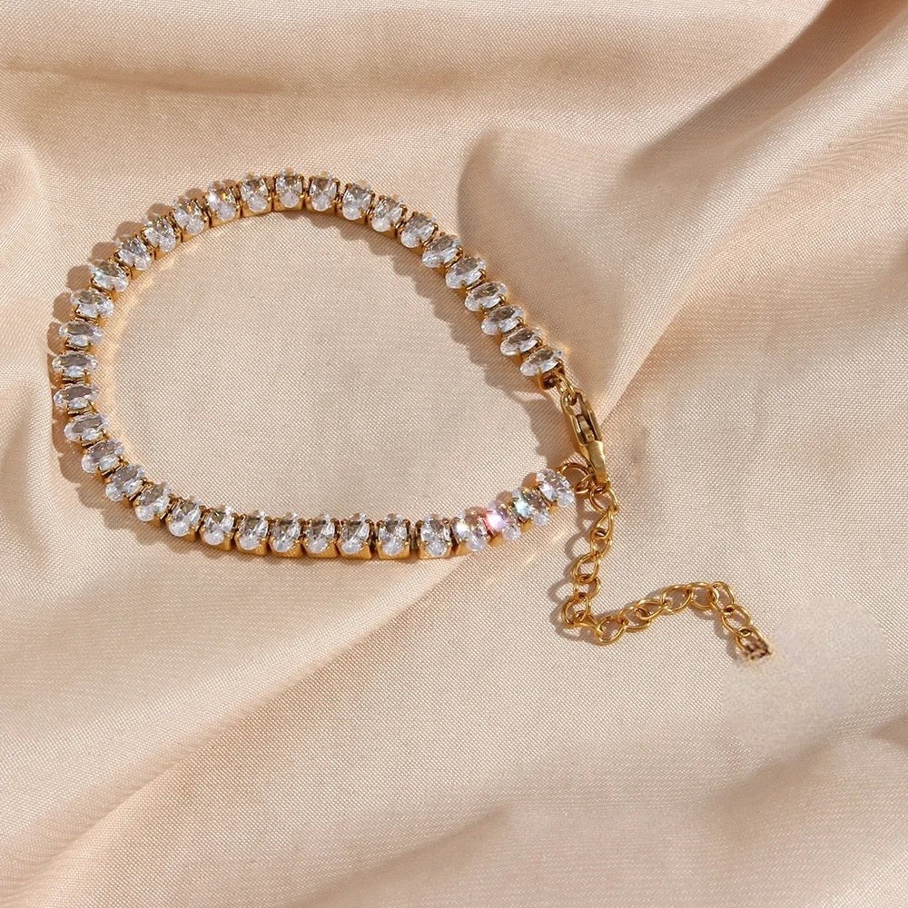 Stahlarmband mit 18K Vergoldung + CZ 16+4cm 3mm