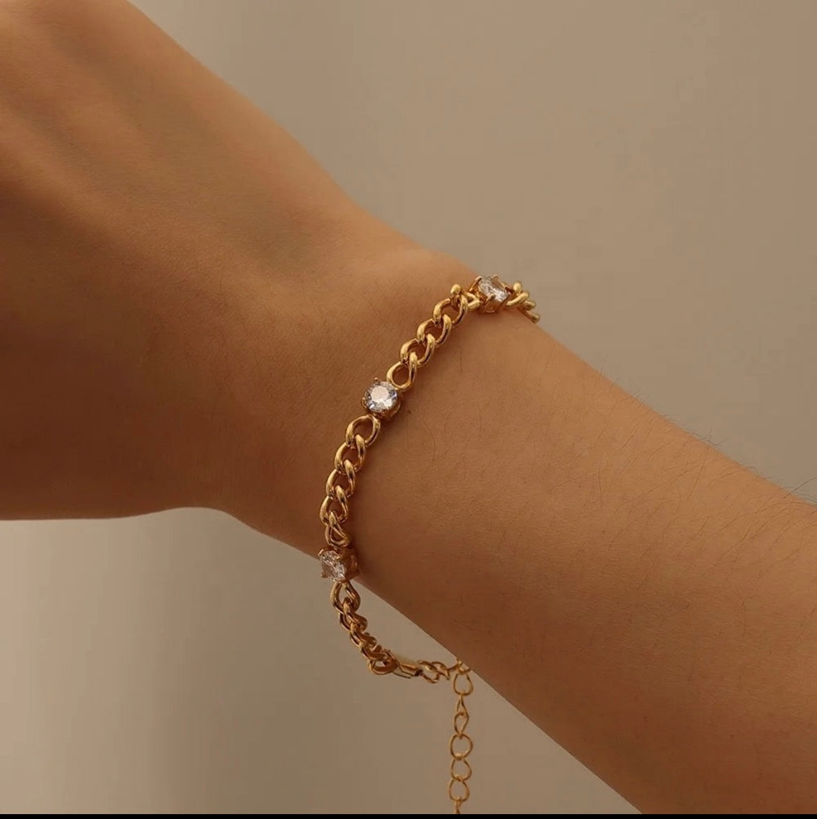 Stahlarmband mit 18K Vergoldung + CZ 5MM 16+4 cm