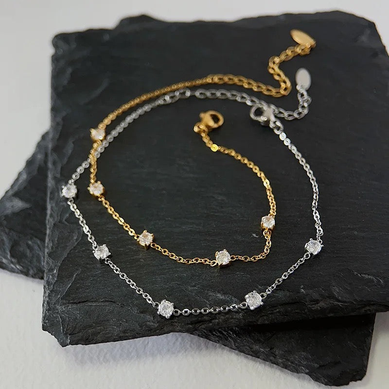 Stahlarmband mit 18K Vergoldung + CZ 16,5+4,5 cm