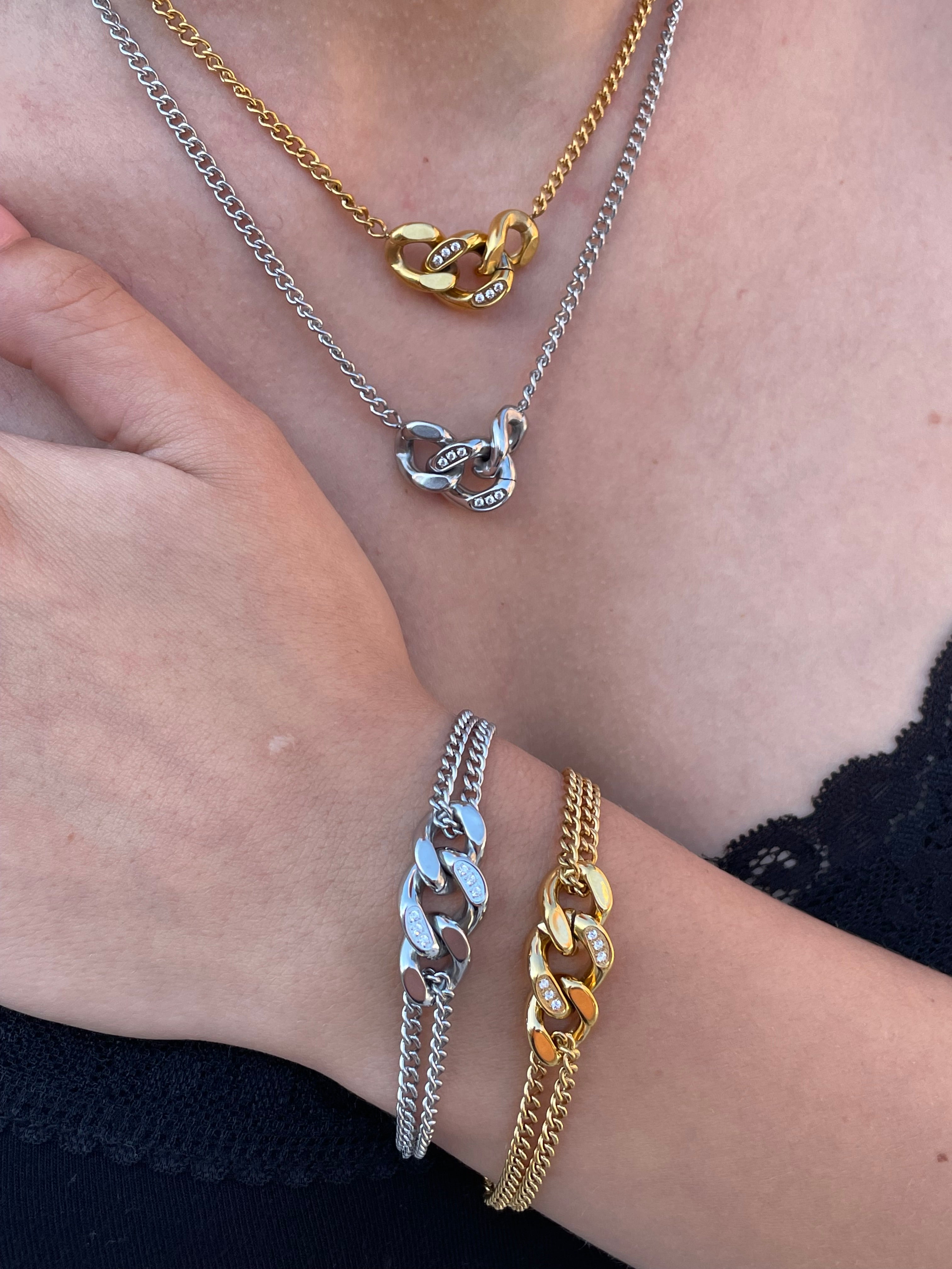 Stahlarmband mit 18K Vergoldung + CZ 15+4 cm