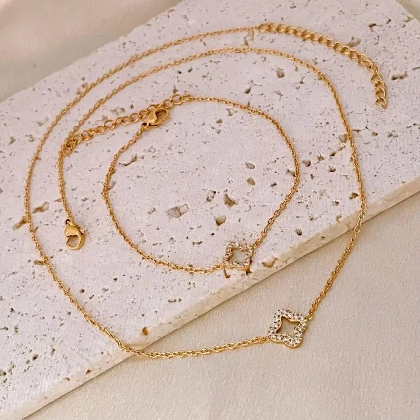 Stahlhalsband mit 18K Vergoldung + CZ 43+5 cm