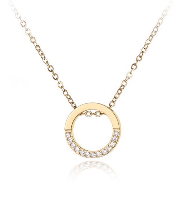 Stahlhalsband mit 18K Vergoldung + CZ 42+5 cm