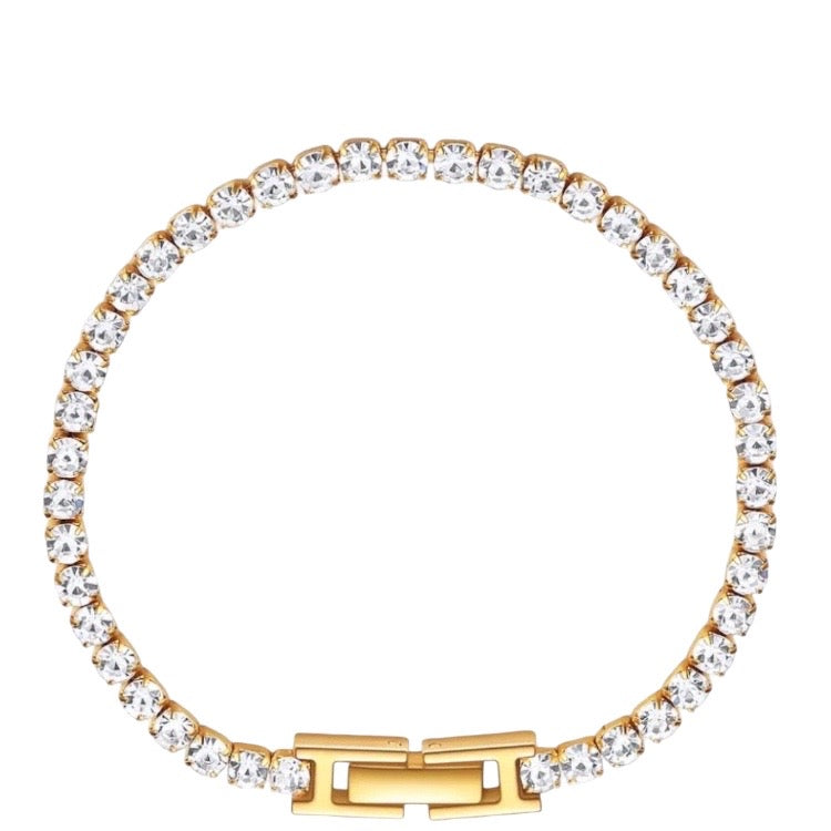 Stahlarmband mit 18K Vergoldung + CZ 17,5 cm (3MM)