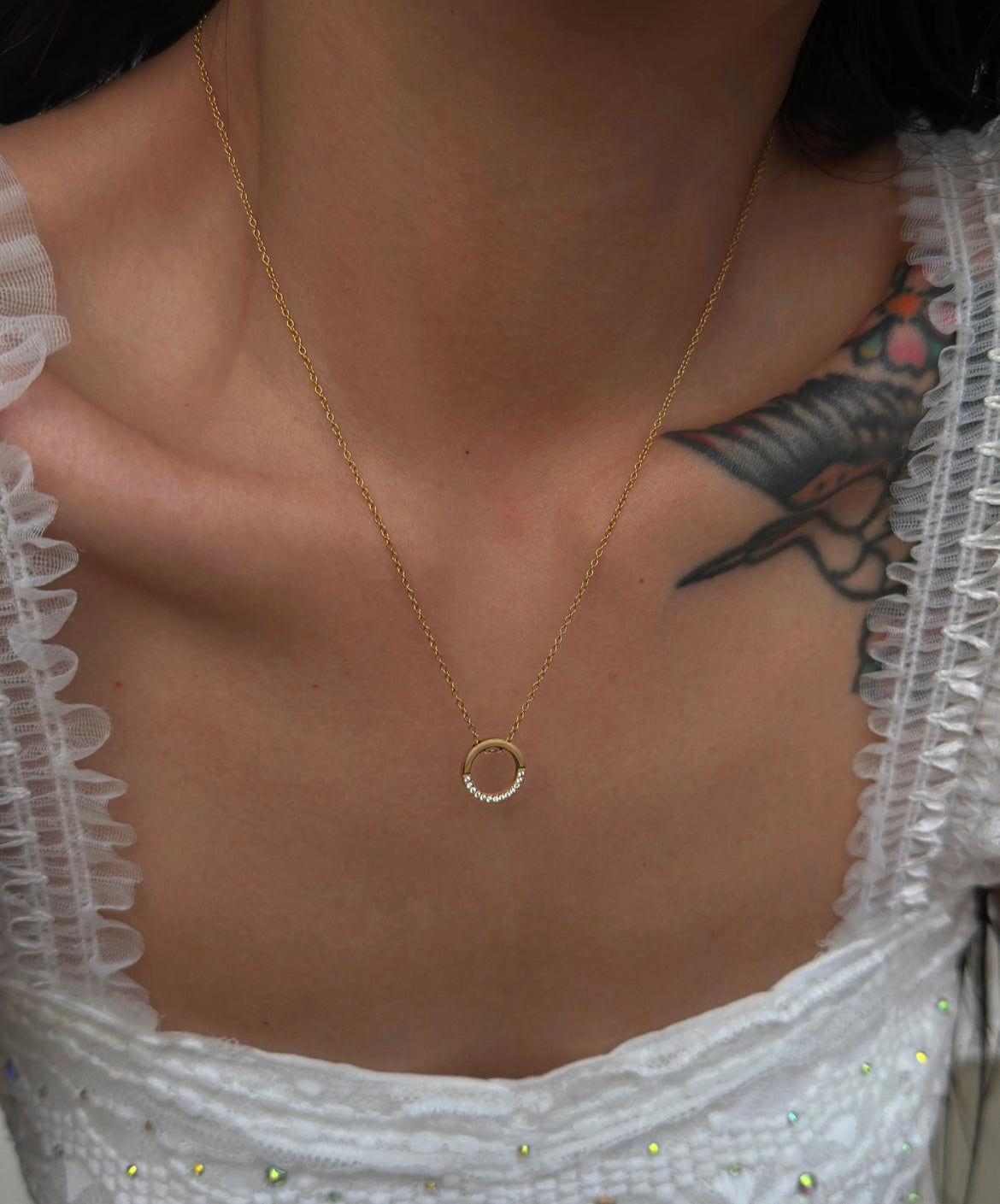Stahlhalsband mit 18K Vergoldung + CZ 42+5 cm