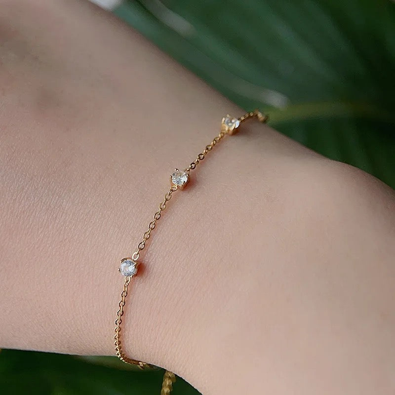 Stahlarmband mit 18K Vergoldung + CZ 16,5+4,5 cm