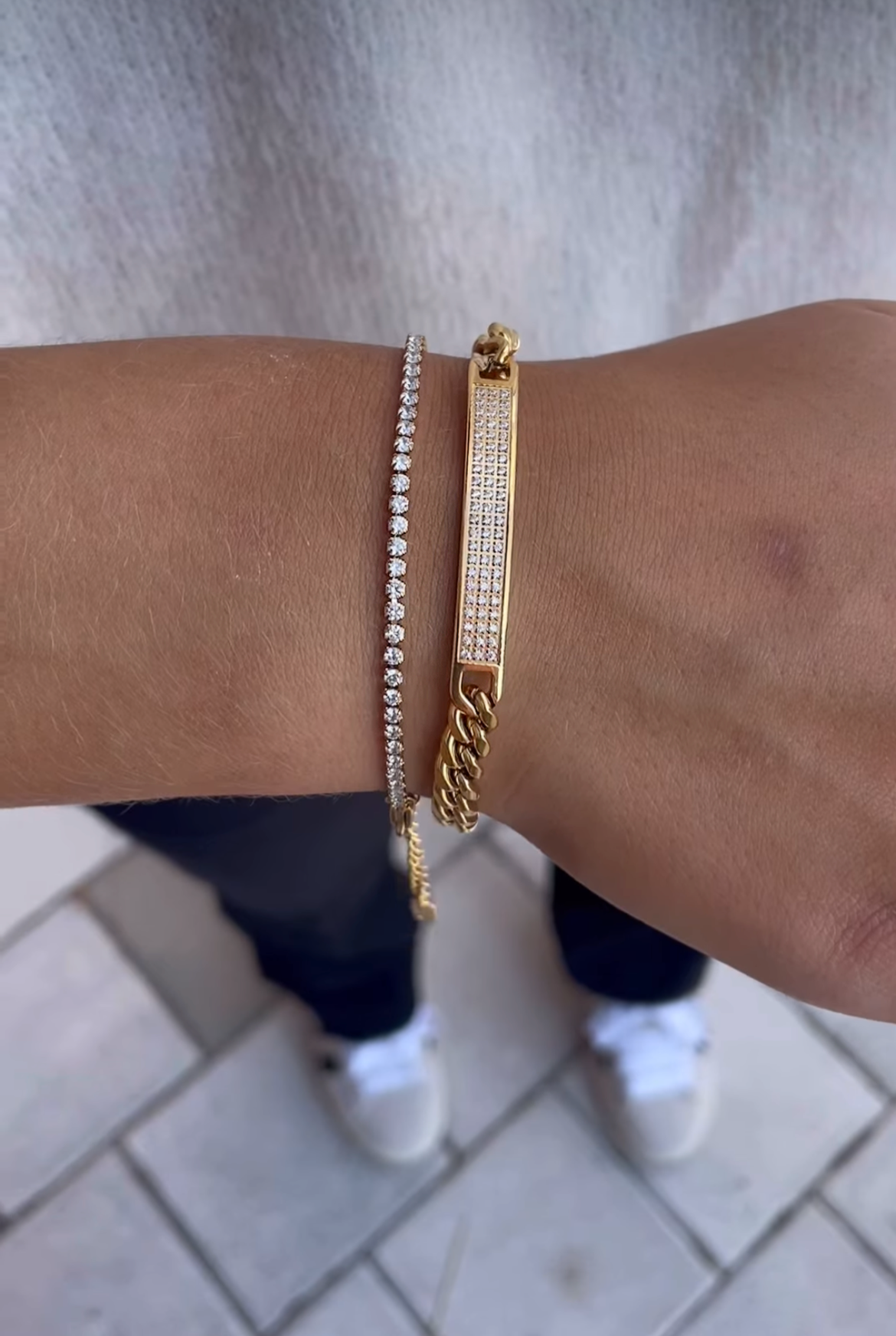 Stahlarmband mit 18K Vergoldung + CZ 16+4 cm