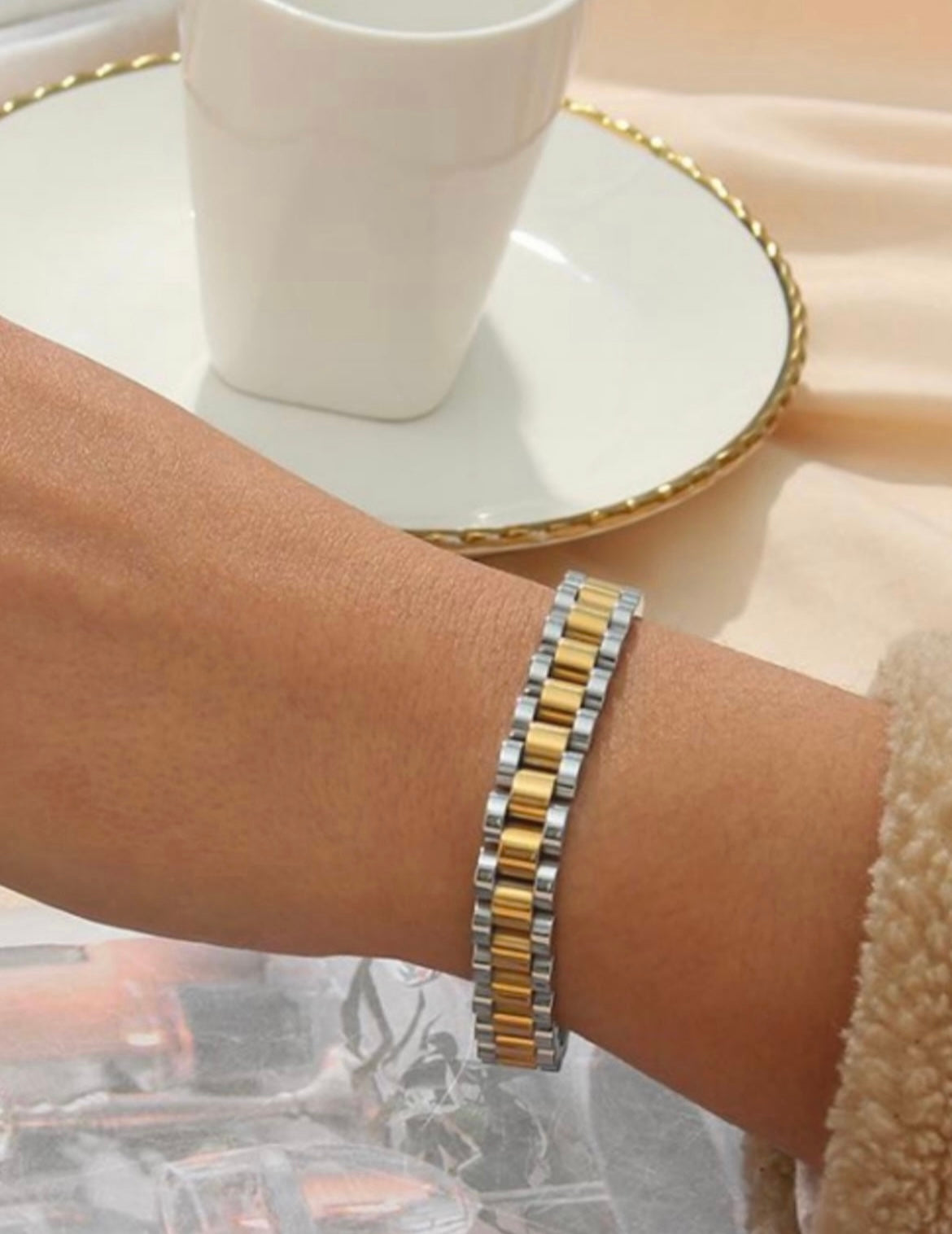 Stahlarmband mit 18K Vergoldung -Einstellbar (10MM)