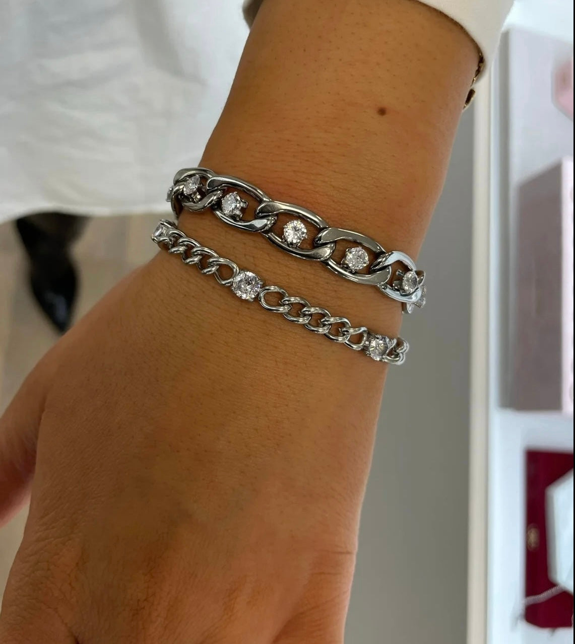 Stahlarmband + CZ 5MM 16+4 cm