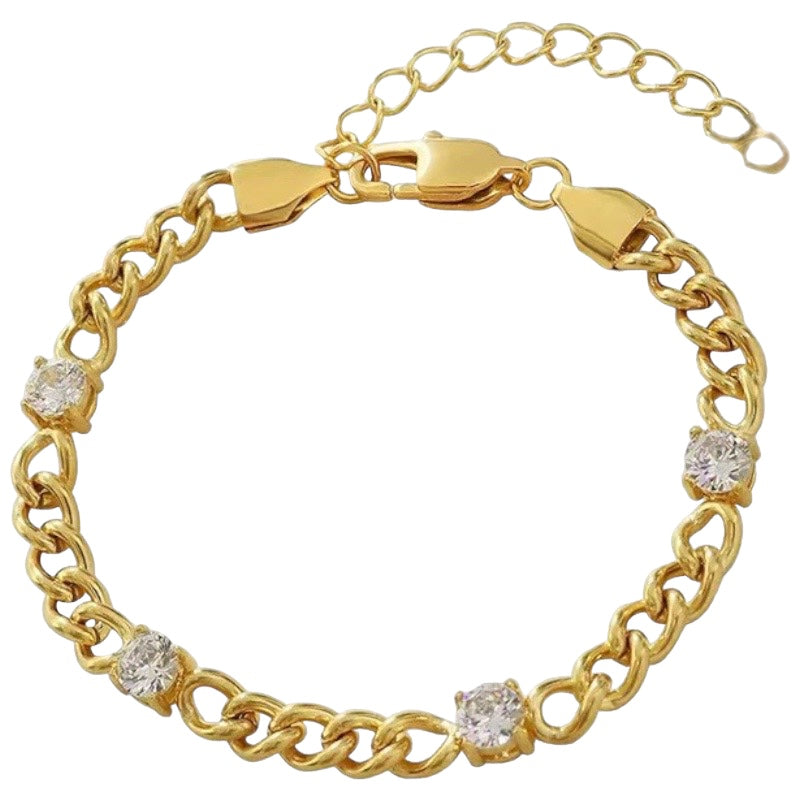 Stahlarmband mit 18K Vergoldung + CZ 5MM 16+4 cm