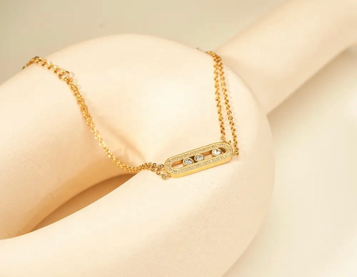 Stahlshalsband mit 18K Vergoldung CZ 40+5 cm