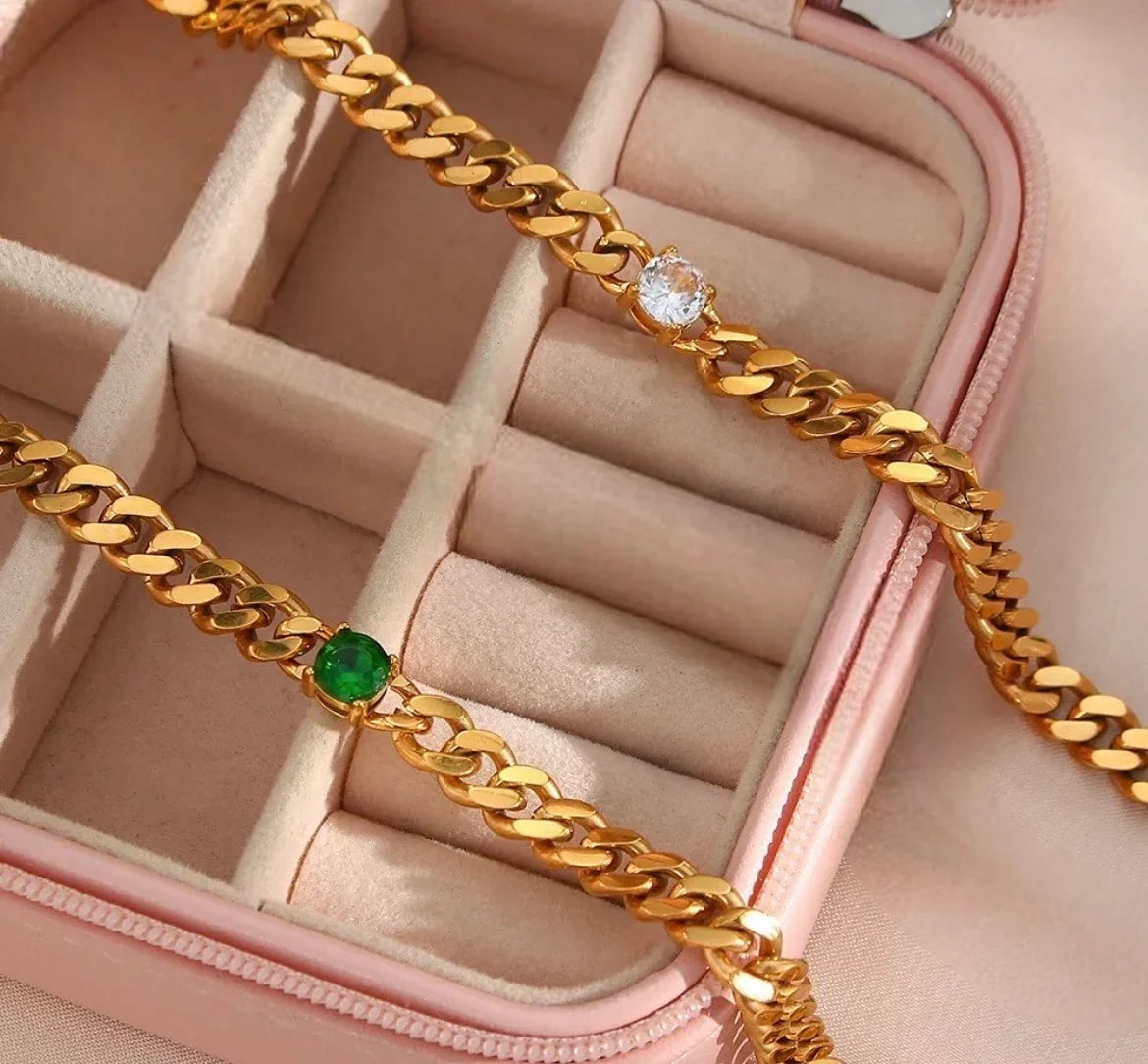 Stahlarmband mit 18K Vergoldung + CZ 16+4 cm