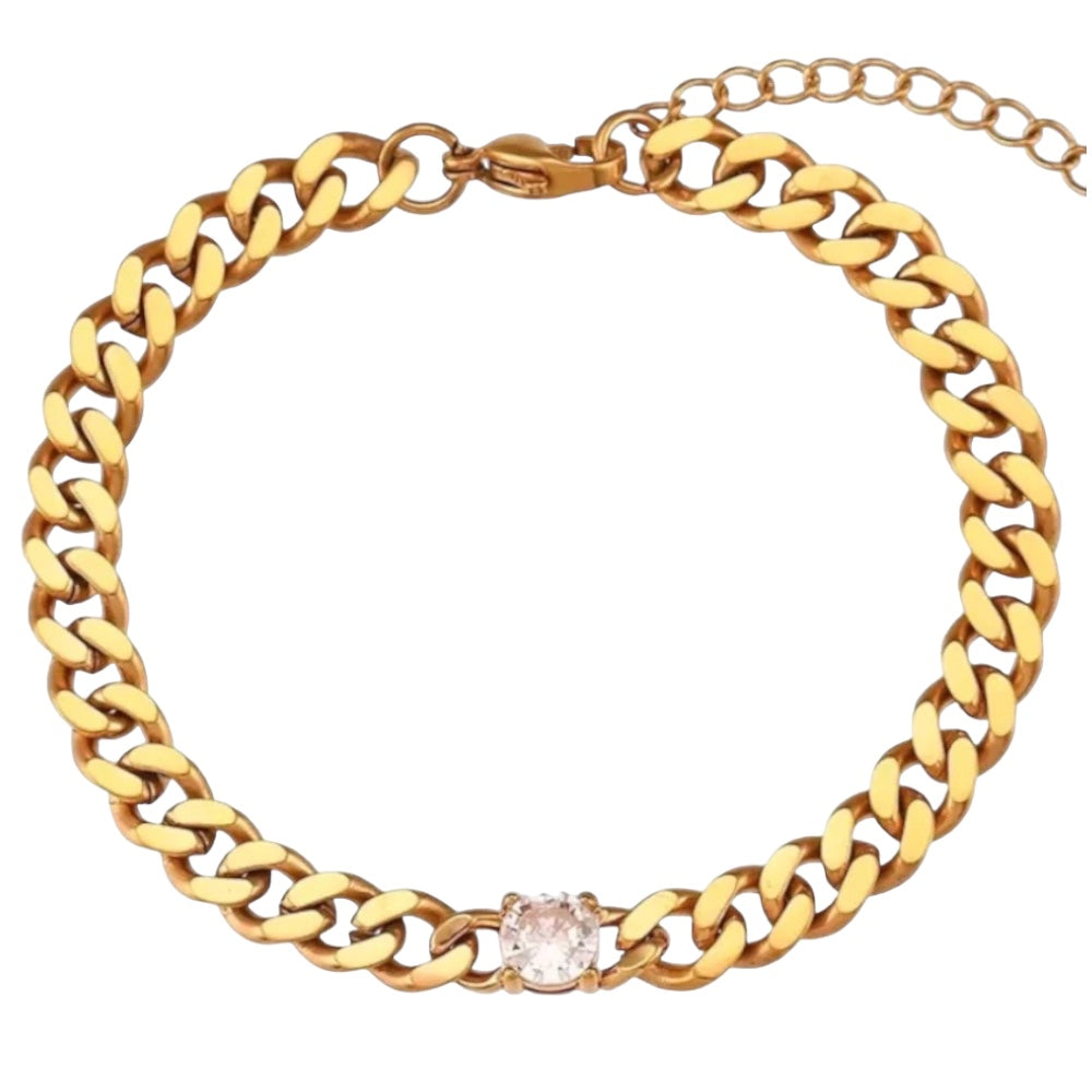 Stahlarmband mit 18K Vergoldung + CZ 16+4 cm