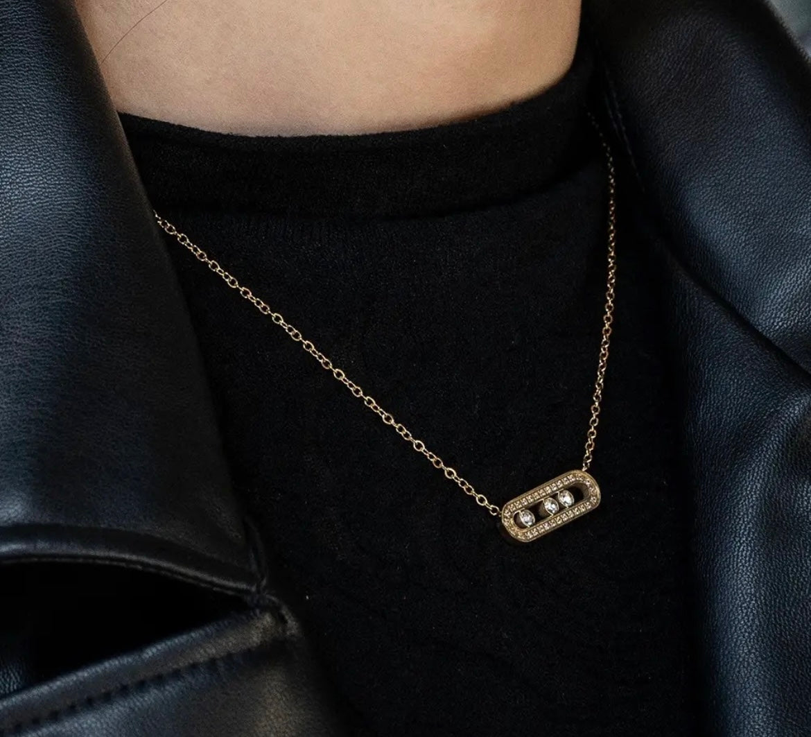 Stahlshalsband mit 18K Vergoldung CZ 40+5 cm