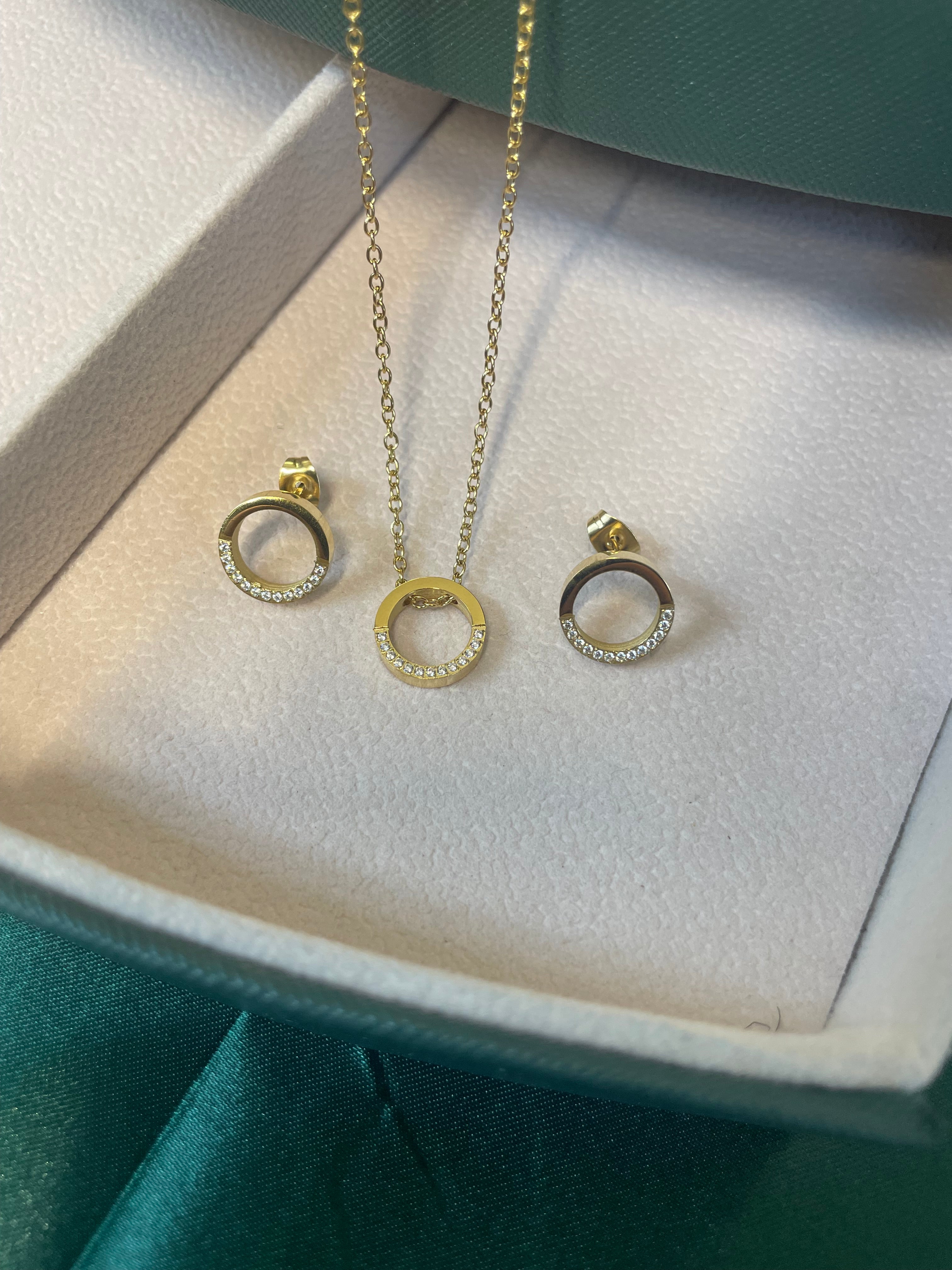 Stahlhalsband mit 18K Vergoldung + CZ 42+5 cm